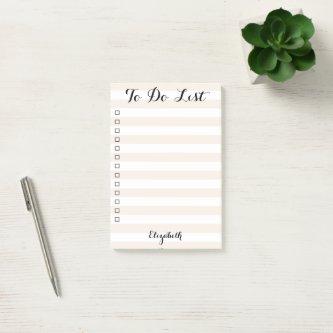 Personalized Khaki Striped Checklist To Do List Post-it Notes