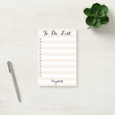 Personalized Khaki Striped Checklist To Do List Post-it Notes