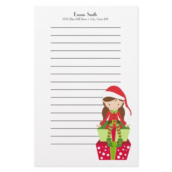 Personalized Lined Christmas Elf and Presents Stationery
