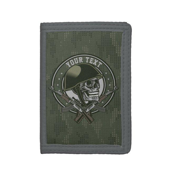 Personalized Military Camo Soldier Skull and Guns Trifold Wallet