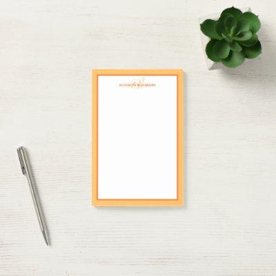 Personalized Modern Name Monogram Initials Orange  Post-it Notes