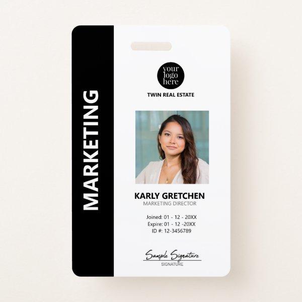 Personalized Modern Professional Employee ID Black Badge