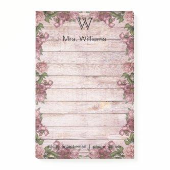 Personalized Monogrammed Green Wooden Background Post-it Notes