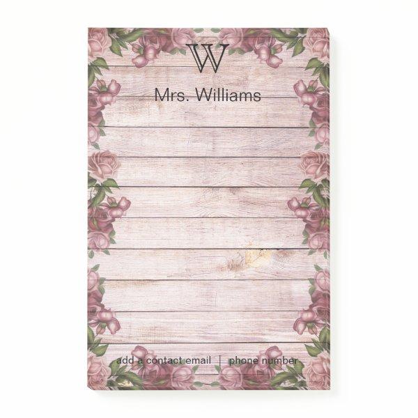Personalized Monogrammed Green Wooden Background Post-it Notes