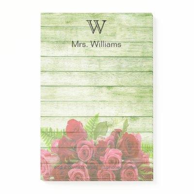 Personalized Monogrammed Green Wooden Background Post-it Notes