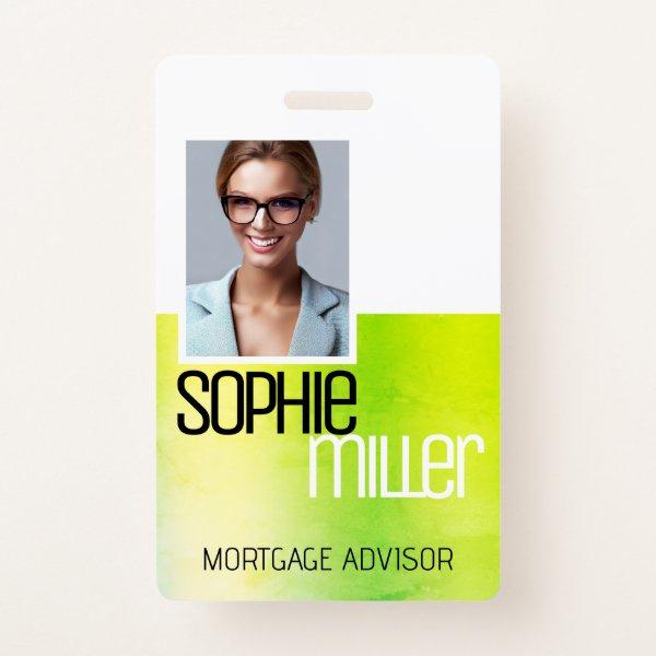 Personalized Name Bright Green Watercolor Stylish Badge