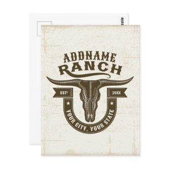 Personalized NAME Bull Steer Skull Western Ranch Postcard
