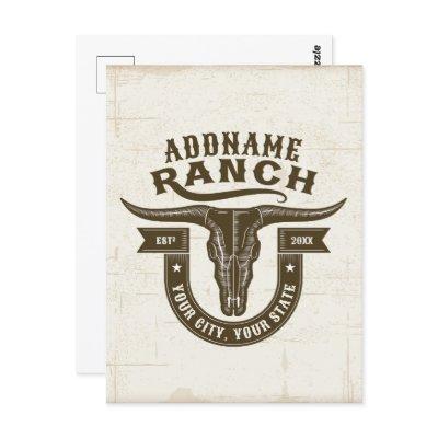 Personalized NAME Bull Steer Skull Western Ranch Postcard