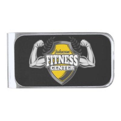 Personalized NAME Muscle Fitness Trainer Gym Silver Finish Money Clip