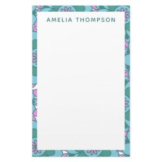 Personalized Name Retro Purple Green Floral  Stationery