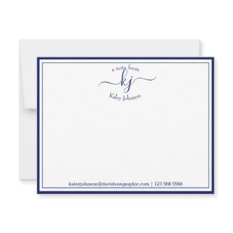 Personalized Navy White From The Desk Of Note Card