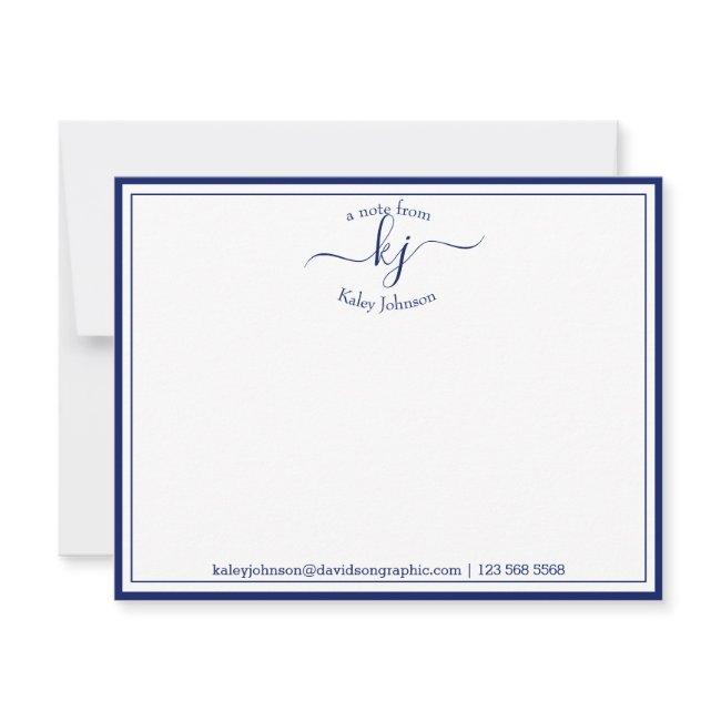 Personalized Navy White From The Desk Of Note Card