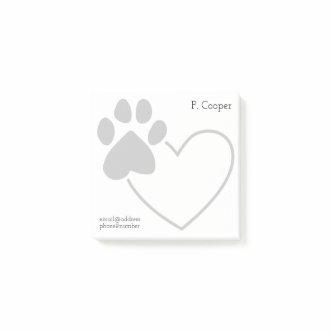 Personalized Paw Print on Heart Post-it Notes