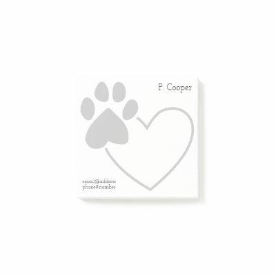 Personalized Paw Print on Heart Post-it Notes