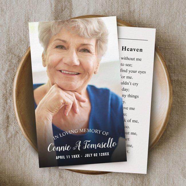 Personalized Photo Sympathy Funeral Memorial Card
