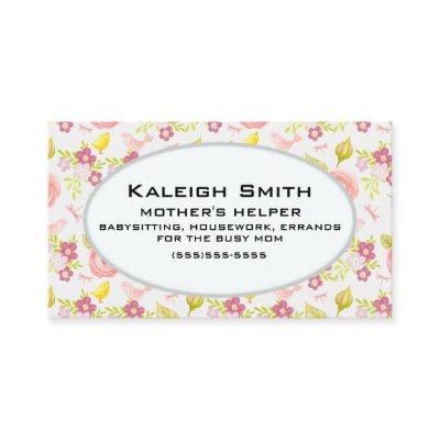 Personalized Pink Purple Floral  Mother's Helper Calling Card