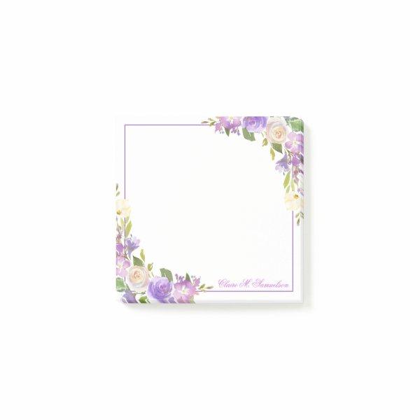 Personalized Purple Lavender Watercolor Floral Pos Post-it Notes