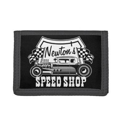 Personalized Racing Hot Rod Speed Shop Garage Trifold Wallet