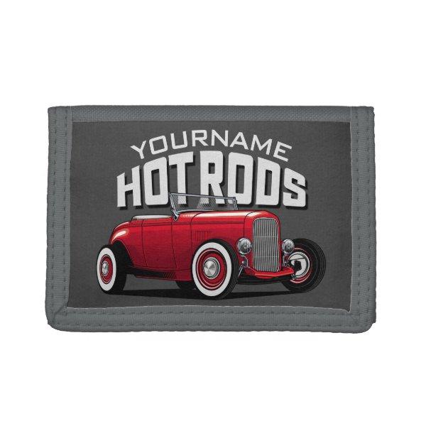 Personalized Red Roadster Vintage Hot Rod Shop  Trifold Wallet