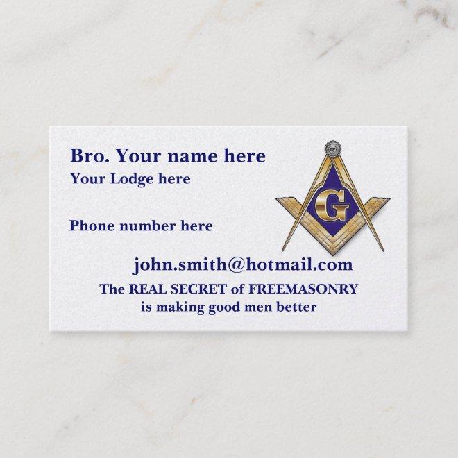 PERSONALIZED SQUARE AND COMPASSES MASONIC CALLING CARD