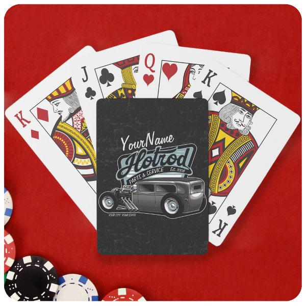 Personalized Suede Hot Rod Sedan Speed Shop Garage Playing Cards
