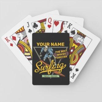 Personalized Surfing Skeleton Ride Waves Surfer  Playing Cards