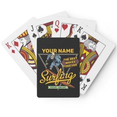 Personalized Surfing Skeleton Ride Waves Surfer  Poker Cards