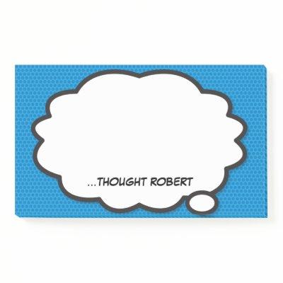 Personalized Think Bubble Fun Blue Comic Book Post-it Notes
