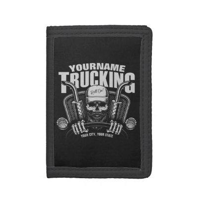 Personalized Trucking Skull Trucker Big Rig Truck  Trifold Wallet