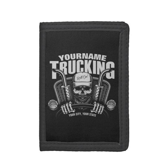 Personalized Trucking Skull Trucker Big Rig Truck Trifold Wallet