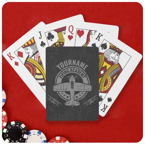 Personalized Vintage Airplane Pilot Flying Academy Playing Cards