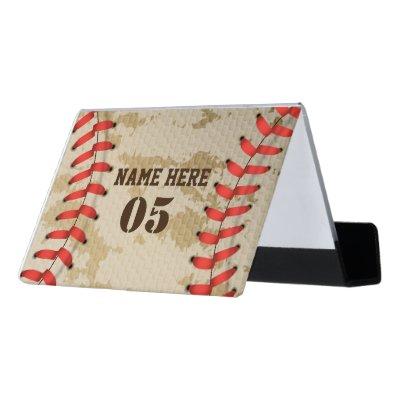 Personalized Vintage Baseball Name Number Retro Desk  Holder