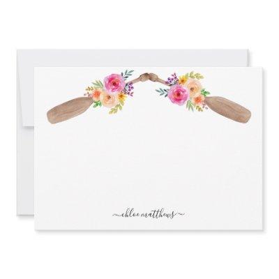 Personalized Watercolor Floral Paddles Nautical Note Card