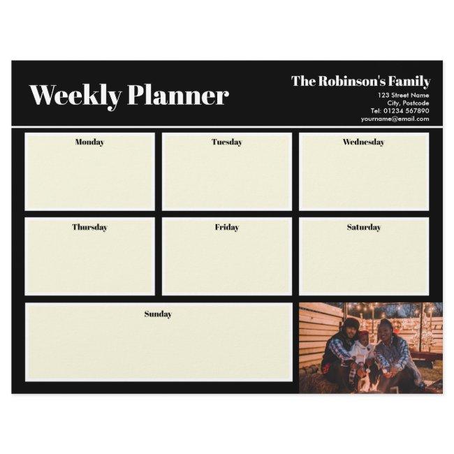 Personalized Your Photo Weekly Planner Plain Black Letterhead