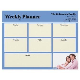 Personalized Your Photo Weekly Planner Plain Blue Letterhead