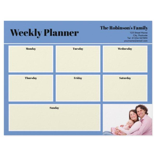 Personalized Your Photo Weekly Planner Plain Blue Letterhead