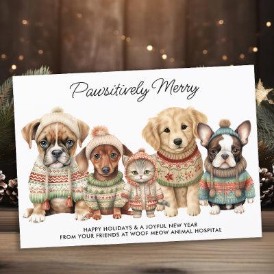 Pet Business Christmas Cute Dog Lover Cat Pets  Holiday Card