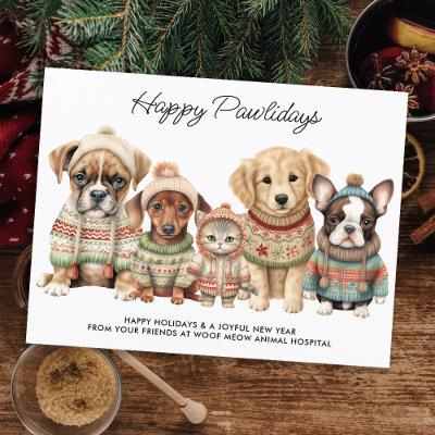 Pet Business Christmas Festive Cute Dog Cat Pets Holiday Postcard