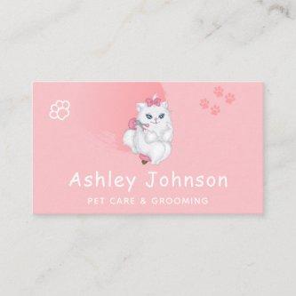 Pet Care Services Cute White Furry Cat Pink Girly