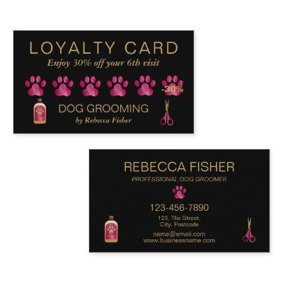 Pet Dog Grooming Black Pink Loyalty Rewards Card
