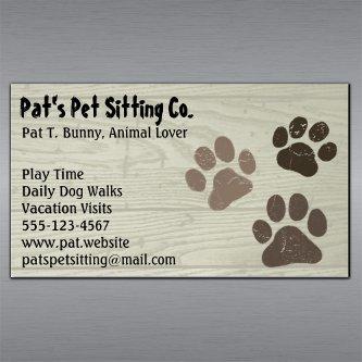 Pet Dog or Cat Paw Prints on Faux Weatherd Wood Magnetic