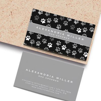 Pet Groomer | Black White & Gray Paw Prints