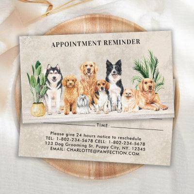 Pet Groomer Reminder Boho Watercolor Puppy Dogs Appointment Card