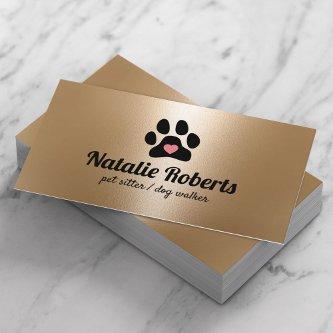 Pet Sitter Dog Walker Paw Heart Modern Gold