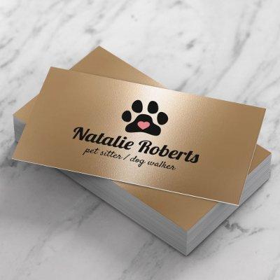 Pet Sitter Dog Walker Paw Heart Modern Gold