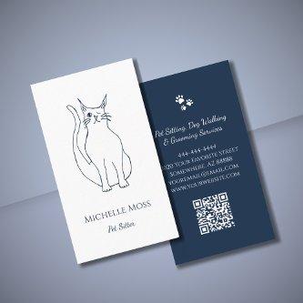 Pet Sitter Winking Cat Navy Blue QR code