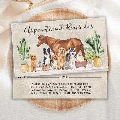 Pet Sitting Dog Cat Horse Boho Watercolor Animals  Appointment Card