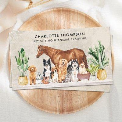 Pet Sitting Dog Cat Horse Boho Watercolor Animals