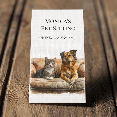 Pet Sitting Dog Cat Training Watercolor Dog Cat