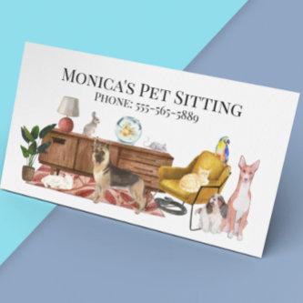 Pet Sitting Dog Cat Training Watercolor Pets